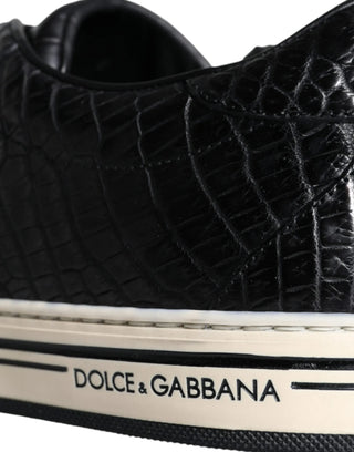 Dolce & Gabbana Black Leather Men Low Top Sneakers Shoes