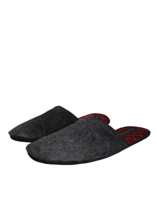 Dolce & Gabbana Black Faux Fur Slides Slippers Slip On Shoes