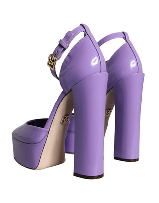 Dolce & Gabbana Purple Leather Platform Ankle Strap Sandals Shoes