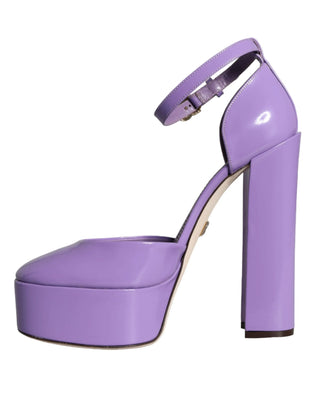 Dolce & Gabbana Purple Leather Platform Ankle Strap Sandals Shoes