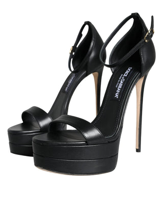 Dolce & Gabbana Black Lamb Leather Ankle Strap Sandals Shoes