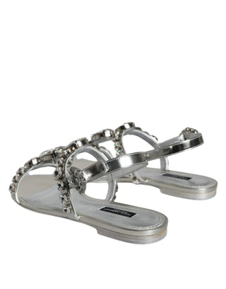 Dolce & Gabbana Silver Crystal Sandals Flats Flip Flops Shoes