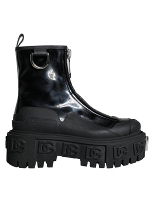 Black Leather Rubber Logo Ankle Boots Shoes