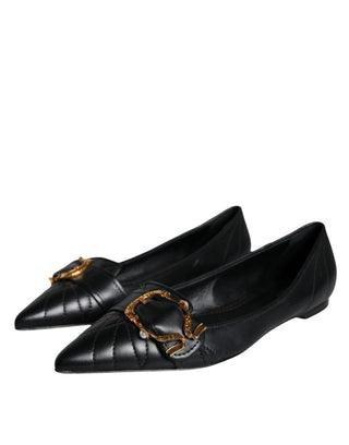 Dolce & Gabbana Black Devotion Leather Pointy Flats Shoes