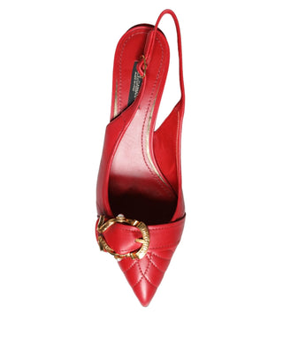 Dolce & Gabbana Red Devotion Leather Heels Slingback Shoes