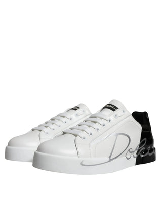 Dolce & Gabbana White Blue Leather Logo Low Top Sneakers Shoes