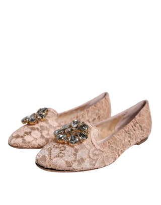 Beige Lace Crystal Ballet Flats Loafers Shoes