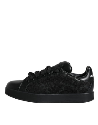 Dolce & Gabbana Black Lace Leather Low Top Sneakers Shoes