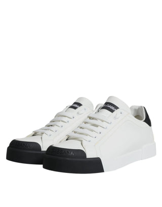 Dolce & Gabbana White Black Leather Logo Portofino Sneaker Shoes