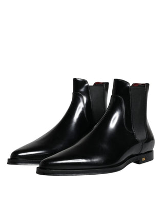 Dolce & Gabbana Black Leather Chelsea Men Ankle Boots Shoes