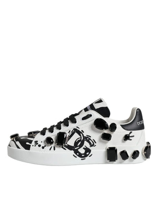 Dolce & Gabbana White Crystal Portofino Low Top Sneaker Shoes