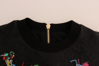 Dolce & Gabbana Black Brocade Cocktail Crystal Sweater