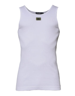 Dolce & Gabbana White Cotton Round Neck Sleeveless T-shirt