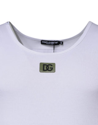 Dolce & Gabbana White Cotton Round Neck Sleeveless T-shirt