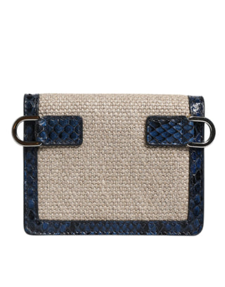 Dolce & Gabbana Beige Blue Leather Canvas Bifold Crossbody Bag