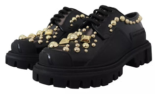 Dolce & Gabbana Black Leather Trekking Derby Embellished Shoes