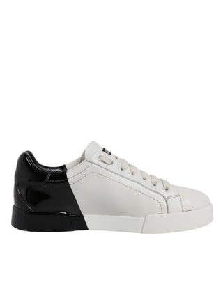 Dolce & Gabbana White Black Logo Portofino Men Sneaker Shoes