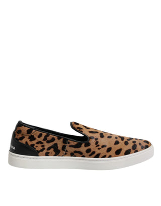 Dolce & Gabbana Brown Calfskin Fur Leopard Sneakers Shoes