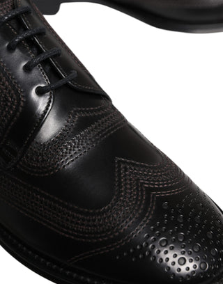 Dolce & Gabbana Black Embroidered Classic Leather Derby Dress Shoes