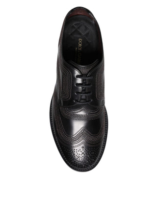 Dolce & Gabbana Black Embroidered Classic Leather Derby Dress Shoes