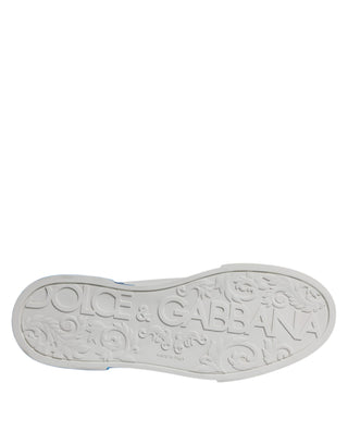 Dolce & Gabbana White Blue Leather Logo Low Top Sneakers Shoes