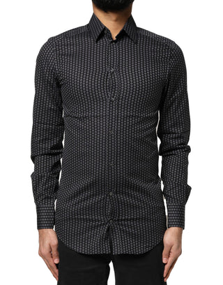 Dolce & Gabbana Black GOLD Patterned Cotton Men Dress Shirt