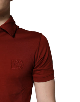 Dolce & Gabbana Red Cotton DG Logo Collared Men Polo T-shirt