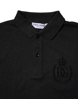 Dolce & Gabbana Black Cotton DG Logo Collared Polo T-shirt