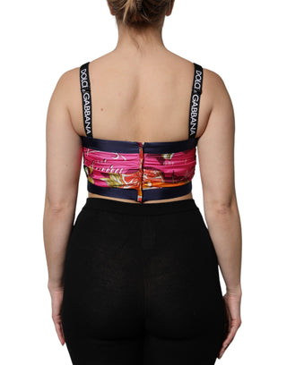 Dolce & Gabbana Multicolor Floral Sleeveless Bustier Cropped Top