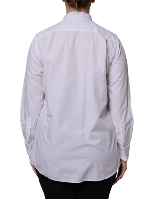 Dolce & Gabbana White Ascot Collar Long Sleeve Blouse Top