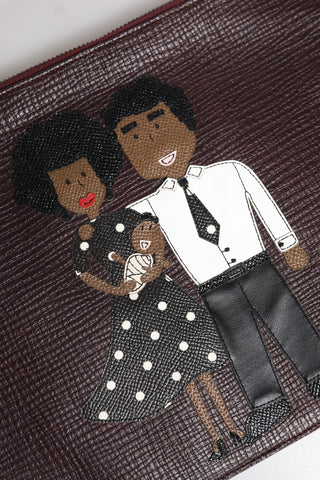 Dolce & Gabbana Brown Leather #DGFAMILY Embellished Men Clutch Pouch Bag