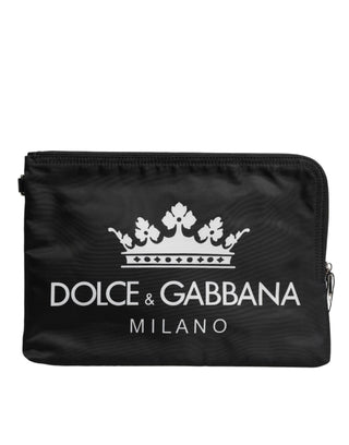 Dolce & Gabbana Black DG Milano Print Nylon Pouch Clutch Bag