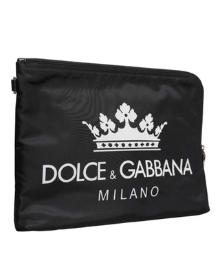 Dolce & Gabbana Black DG Milano Print Nylon Pouch Clutch Bag