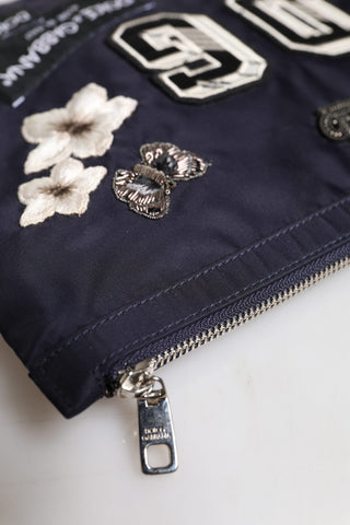 Dolce & Gabbana Blue DG Logo Patch Embellished Pouch Clutch Bag