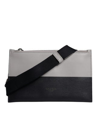 Dolce & Gabbana Black White Leather Logo Embossed Crossbody Bag