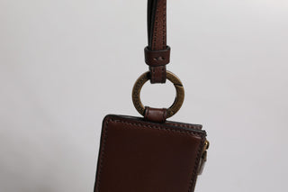 Dolce & Gabbana Brown Calf Leather Lanyard Logo Card Holder Wallet