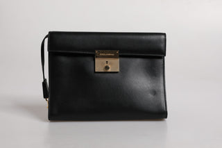 Dolce & Gabbana Black Leather Logo Plaque Document Briefcase Bag