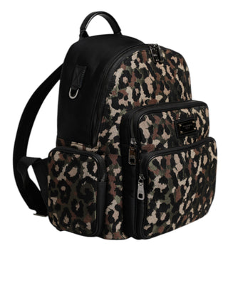 Dolce & Gabbana Multicolor Leopard Print DG Logo Plaque Men Backpack Bag