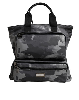 Dolce & Gabbana Gray Camo Cotton Multiple Compartments Tote Bag