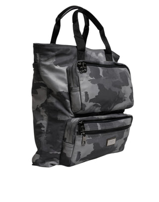 Dolce & Gabbana Gray Camo Cotton Multiple Compartments Tote Bag