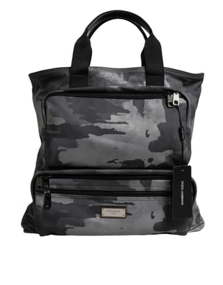 Dolce & Gabbana Gray Camo Cotton Multiple Compartments Tote Bag