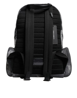 Dolce & Gabbana Gray Cotton Camouflage Logo Plaque Backpack Bag