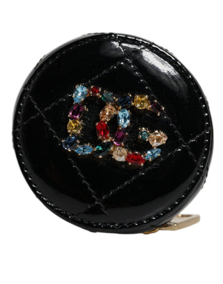 Dolce & Gabbana Black Lamb Leather DG Crystal Round Coin Purse Wallet