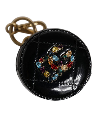 Dolce & Gabbana Black Lamb Leather DG Crystal Round Coin Purse Wallet