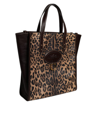 Dolce & Gabbana Brown Leopard Leather Shoulder Strap Tote Bag