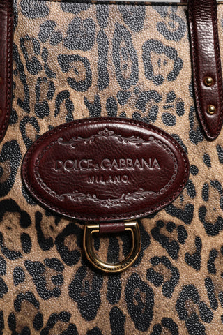 Dolce & Gabbana Brown Leopard Leather Shoulder Strap Tote Bag