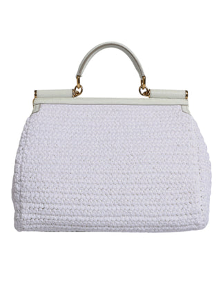 Dolce & Gabbana White Rafia Leather Top Handle Crossbody Bag