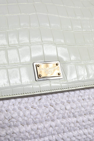 Dolce & Gabbana White Rafia Leather Top Handle Crossbody Bag