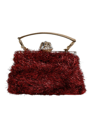 Dolce & Gabbana Red Gold Chain VANDA Tinsel Crystals Evening Clutch Bag