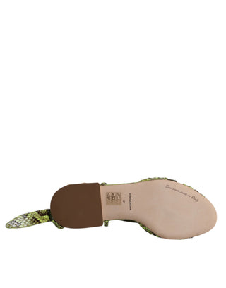 Dolce & Gabbana Green Animal Print Ankle Wrap Sandals Shoes